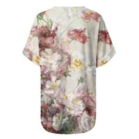 Ženski ljetni cvjetni plus veličina Top i bluza Klasična osnovna lagana tunika Ters V izrez kratkih