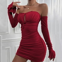 ManXivoo ženske haljine ženske dugih rukava zamotavanje grudnog koša s nagnutim prednjim kaišem omotanim rukavima haljina haljina haljina crvena