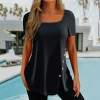 Čvrsta boja Žene Ljetni okrugli vrat Majica kratkih rukava Modna labava Fit Business Basic Bluza Black