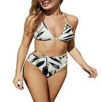 Pfysire ženski kupaći kostim Halter bikini set w s dugim rukavima Top crno-bijeli s