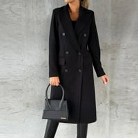 Ženska kaput jakna plus veličina dugih rukava modna casual pune boje vunene dvostruko grudi poklopci