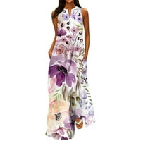 Haljine za žene modne žene casual V-izrez tisak haljine ljetne rukavice bez rukava purple c s s