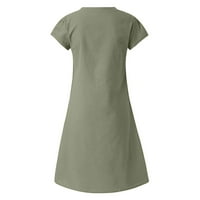 Ženske oblače s kratkim rukavima Mid-duljina moda A-Line Solid V-izrez ljetna haljina vojska zelena