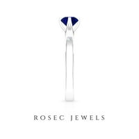 Plavi Sapphire Solitaire Remise Prsten s dijamantom za žene - AAA kvalitet, 14k bijelo zlato, SAD 6,00