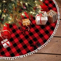 Plaid božićna suknja, crvena i crna bivola plairana suknja od drveća sa pom pom, dvostruki slojevi rustikalni