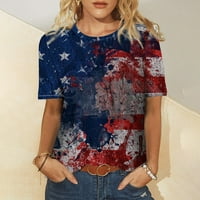CLLIOS WOMENS Ljeto 4. jula Majica Moda Casual American Flag Print TEE Labava majica za vrat za vrat