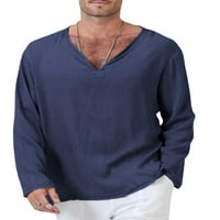 Lamuusaa Muška majica s dugim rukavima Solidna boja V-izrez etničko stil vrhovi proljeće Jesen modne