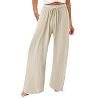 Elastične hlače za struk za žene plus veličine labave fit pamučne posteljine široke pantalone za noge