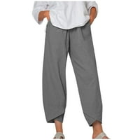 Duge pantalone za žene, Ležerne prilike, pune ljetne ljetne pamučne labave, sive L