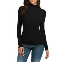 Zunfeo casual vrhovi za žene Slim Fit Comfy Fall T majice s dugim rukavima visoki vrat odozgo - crni