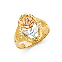 14k tri boje italijanski čvrsti zlatni ovalni ružni prsten u stilu