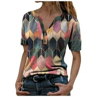 Tiskano žensko ljeto kratkih rukava na vrhu modne majice za modnu vrata V- Ženska bluza
