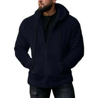 Tkinga modni muški dvostrani plišani kardigan patentni šešir Termalna jakna Čvrsta jakna - plavi XL