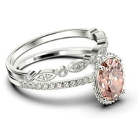 Prekrasan minimalistički 2. karat ovalni morgatitni i dijamantski movali zaručni prsten, cvjetni vjenčani