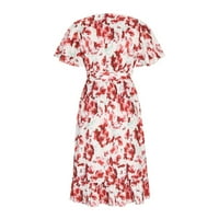 XYSAQA haljine za vjenčanje za žene Ljeto Čvrsto cvjetno cvjetno skraćeno s kratkim rukavima Vruši ruffle