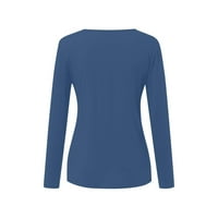 Hanas Solid Color V-izrez Ženski gornji rukav klasični labavi fitness bluza Trendi bočni gumb Radna