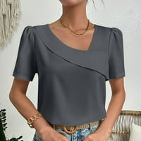 Ljetna odjeća za žene Čvrsta boja TEE V-izrez kratki rukav tamno sivi xl