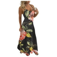 GDFUN ženska modna casual labava cvjetna print zastrašujuća suknja za plažu bez rukava duga haljina