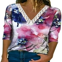 GRIANOOK DAMIES TEE V izrez majica cvjetna majica Žene udobna blusa tunika prozračna pulover dugih rukava