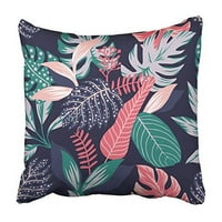 Tropska egzotična lišće apstraktne boje u crtanom stilu uzorka na tamnoplavom jastuku za jastuk