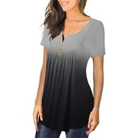 Aoksee ženski Ljetni vrhovi modni okrugli vrat gradijent s kratkim rukavima tiskani majica na vrhu bluze