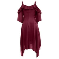 Ženske oblače srednje duljine a-line rukav ležerni s V-izrezom ljeta od tiskane haljine crvene m