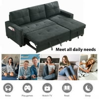 Sekciona kauč sa izvlačećim krevetom, čvrstom drvetom i tkaninom Tapaciranim sjedalima Sofa i reverzibilni