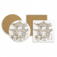 Kina Landmark Wood Sketch Coaster Cup HOLL HOLDER ABZONALNI KAMEN CORK BASE SET