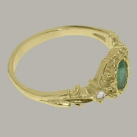 Britanska napravljena 10k žuto zlato prirodno smaragdno i kubično zirkonijski ženski prsten - veličine