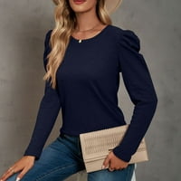 Ženske bluze bluza Čvrsti dugi rukav plus veličine ženske plus majice vrat na brodu ljetni vrhovi plavi