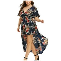 Plus size Ljeto Boho Maxi haljina za žene Seksi plaža Duga haljina casual kratkih rukava cvjetna košulje