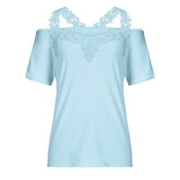 Zkozptok majice za žene Ljeto V-izrez Ležerne prilike čipke Thirts Patchwork Solid Caims bluza, plava,