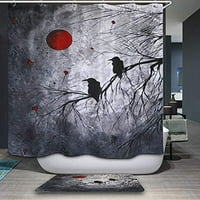 Noćna zavjesa za tuširanje, vodootporna tkanina Gotic Blood mjesec vrane Ptice od crnog drveta W l-sa