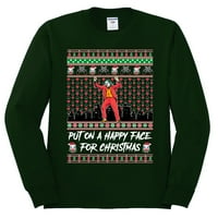 Joker je stavio sretan lice za Božićni ružni božićni džemper muški majica s dugim rukavima, šumska zelena,