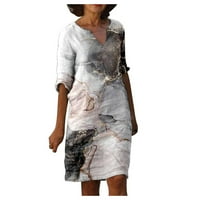 Ženske haljine ispisane V-izrez A-line midi haljina, ležerna ljetna haljina s kratkim rukavima svijetlo