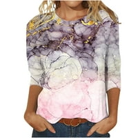 Yyeselk bluze za žene casual kratkih rukava okrugli vrat pulover udobnosti TEES Trendi labavi fit mramorni