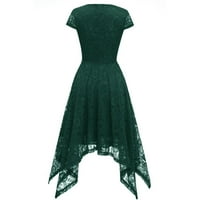 Žene bez rukava bez rukava Asimetrična a-line ljetna okrugla Dress Dress Tamno zeleni m