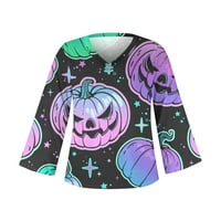 Tking modni vrhovi dugih rukava za žene V izrez Halloween tisak majica Ležerne prilike labave pulover