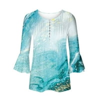 Yubatuo Ženske vrhove V izrez za rukav Henley majica cvjetni ispis vitka tunika bluza