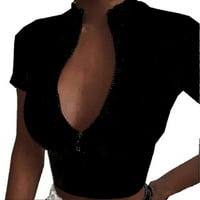 Douhoow Fashion Women Slim Fit patentni patentni majica vrhovi visokih vrata sa velikim kratkim tihom