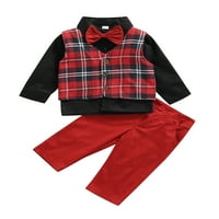 Michellecmm Christmas Božićne dječake Outfit Jesenski mali toddleri Crveni ples na pločicu + pune boje