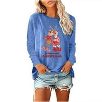 Ženska božićna dukserica Crewneck Funny grafički tiskani pulover bivola Plaid Xmas pulover s dugim rukavima