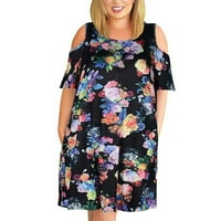 Ženska crewneck moda cvjetna s ramena labava duljina koljena haljina Početna haljina ljetna vintage