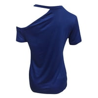 Bazyrey ženske vrhove ženske modne ležerne prilike pune boje, majica s kratkim rukavima, plava XL