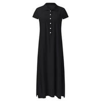 Ženska modna gumba Kratki rukav džep dugi majica ovratnik Split Velika ljuljačka haljina traper haljina