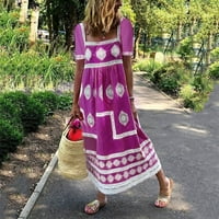 Ljetne haljine za žene Casual Boho Print U-izrez Kratki rukav Velika ljuljačka haljina za sunčanje