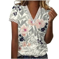 Ženski vrhovi plus veličina cvjetni labavi ugrađeni majice čipka V izrez kratki rukav vrhovi ljetnih