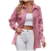 Ženska čvrsto dugme dolje kardiganski košulje dugih rukava, bluze za bombardeni bluze na vrhu ružičaste
