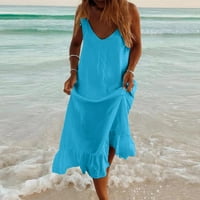 Ljetne haljine za žene V izrez na plaži Spaghetti trake Line Maxi bez rukava bez rukava