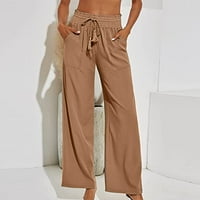Retro ženske hlače izvlačenja elastičnih džepova visokih struka Boho udobne pantalone dame prorežu Hem